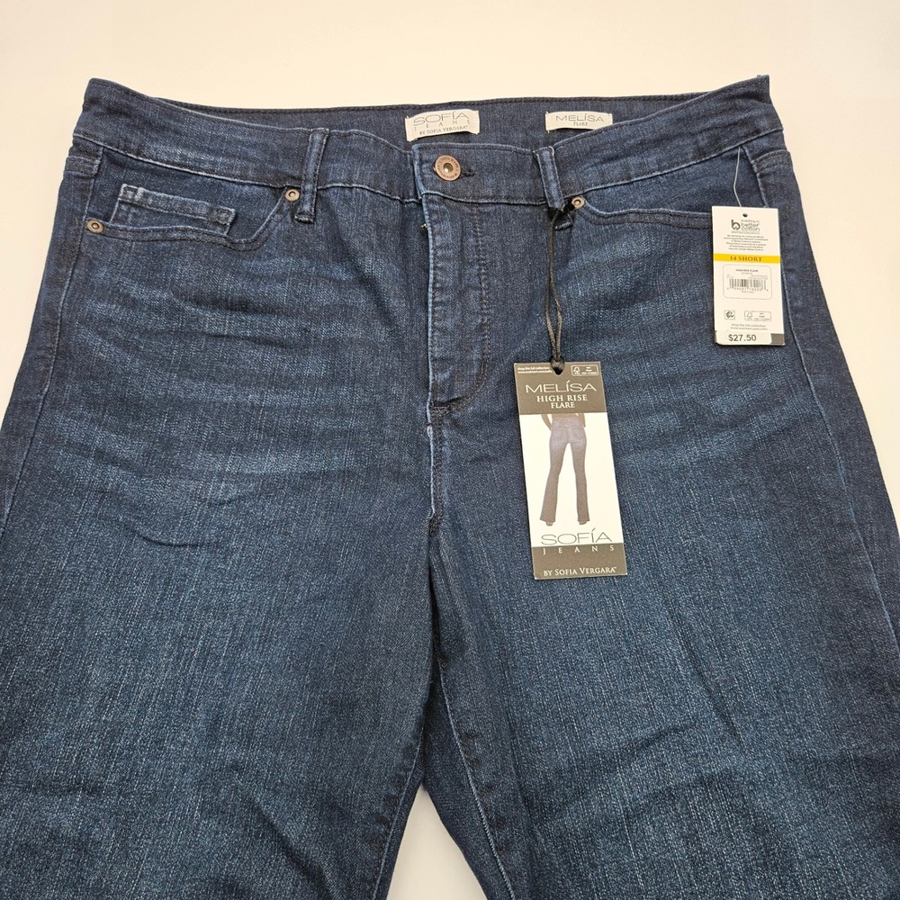 Sofia Jeans Sofia Vergara Melisa High Rise Flare Dark Wash Denim 14 Short NEW - Picture 2 of 11